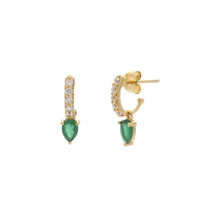 Leah Alexandra Demi Gem Hoops | Green Onyx